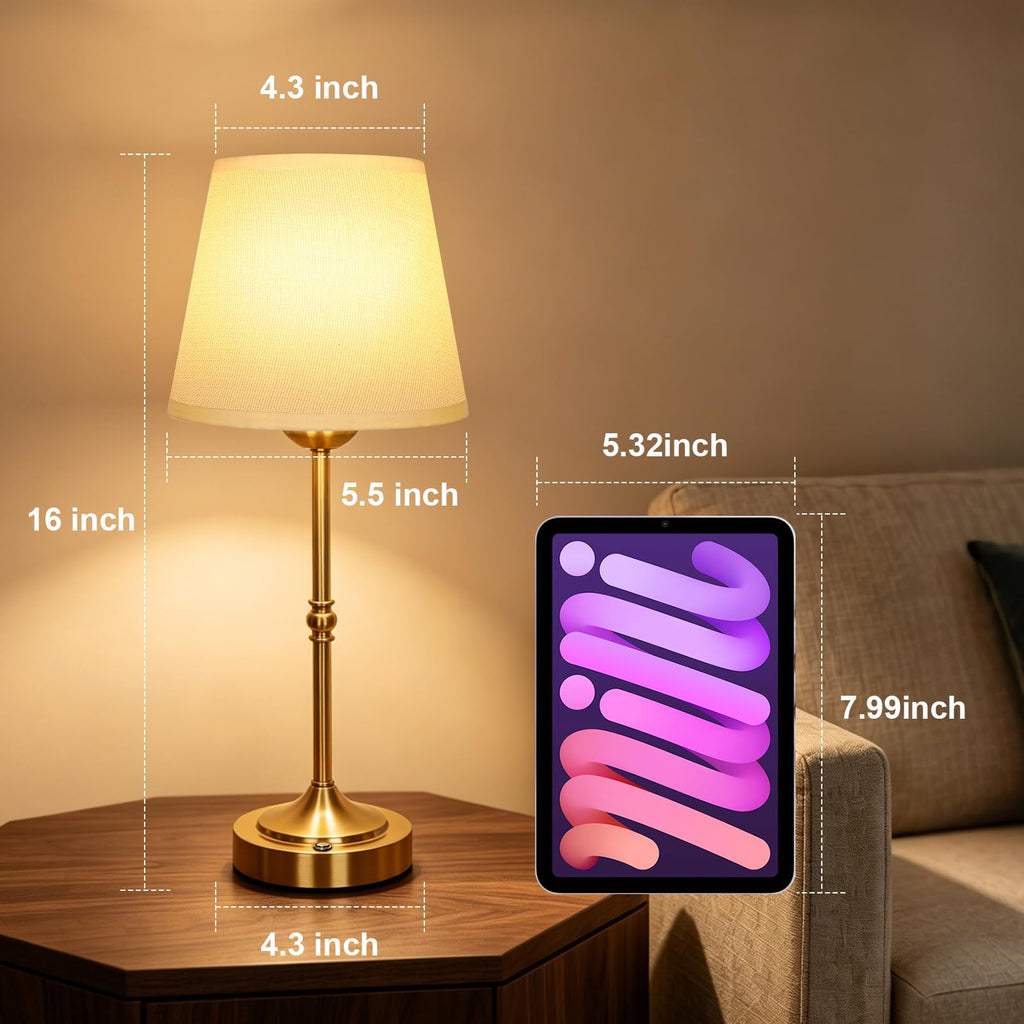 Rechargeable Gold Cordless Table Lamp,3 Color Dimmable Bedside Lamp
