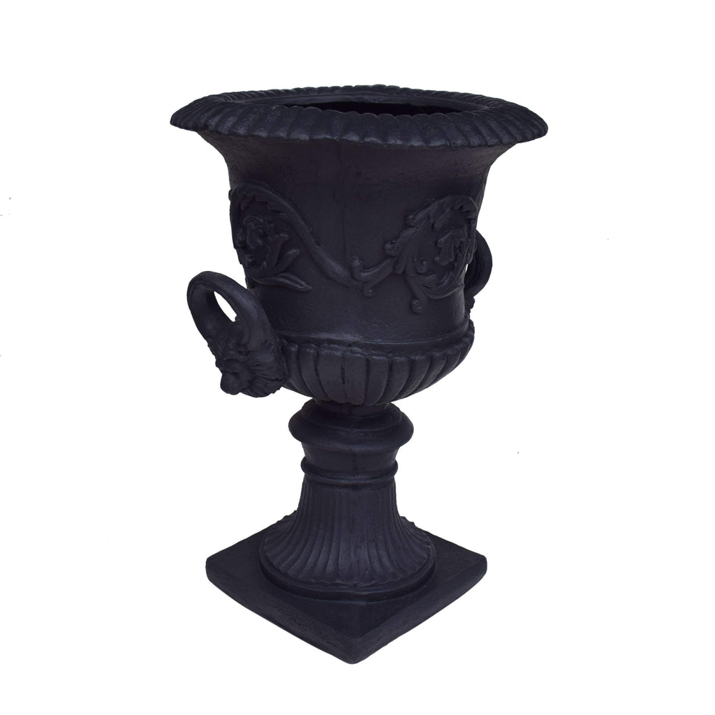 Great Deal Furniture Garden Urn Planter, Roman, Botanical, Black Lightweight Concrete