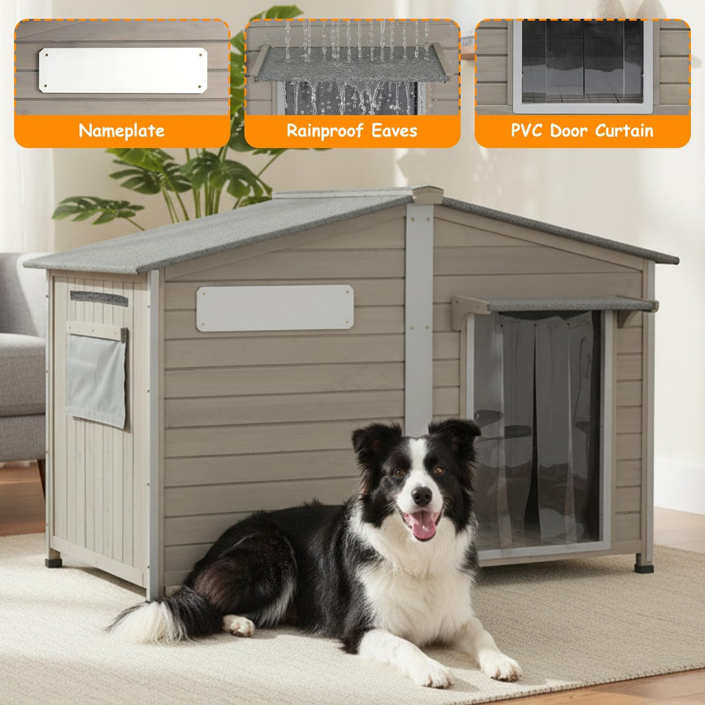 Extra Large Dog House with Anti-Chewing Frame, Outdoor Wooden Kennel