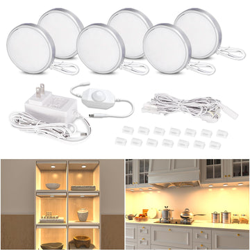 LED Puck Lights Plug in, Dimmable Under Cabinet Lighting with Switch