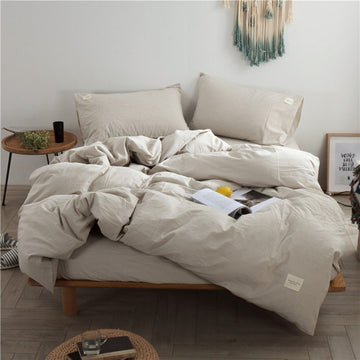 3-Piece 100% Washed Cotton Duvet Cover Simple Style Bedding Set with Zipper Closure - Ultra Soft and Easy Care