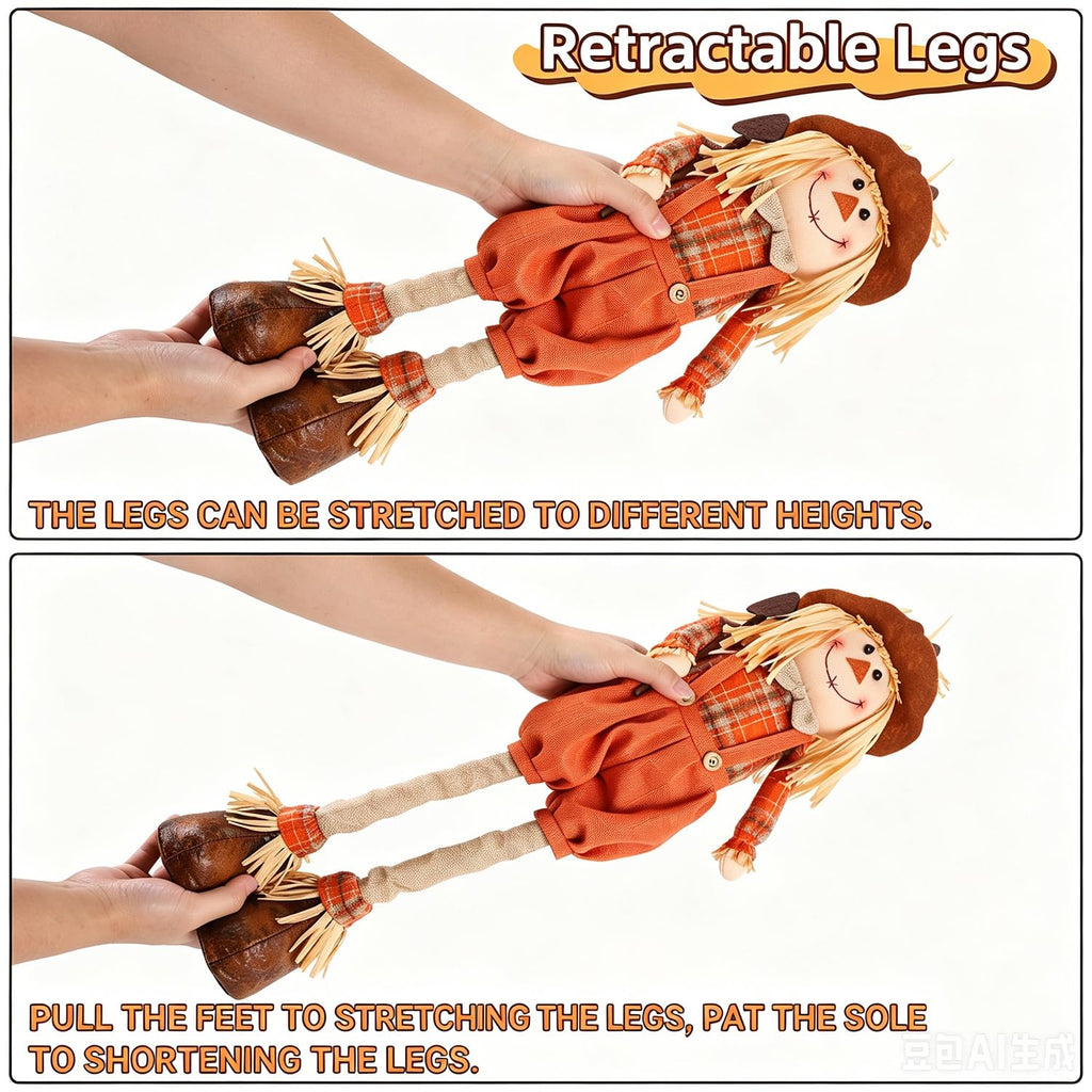 2 Pack Fall Decorations Standing Scarecrows with Stretchable Legs