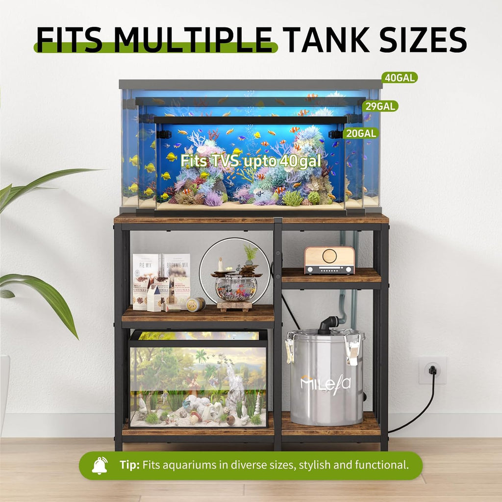 Reinforced 40-50 Gallon Aquarium Stand with Power Outlet, Ultra-Stable 660 LBS Capacity Metal Fish, Tank Stand