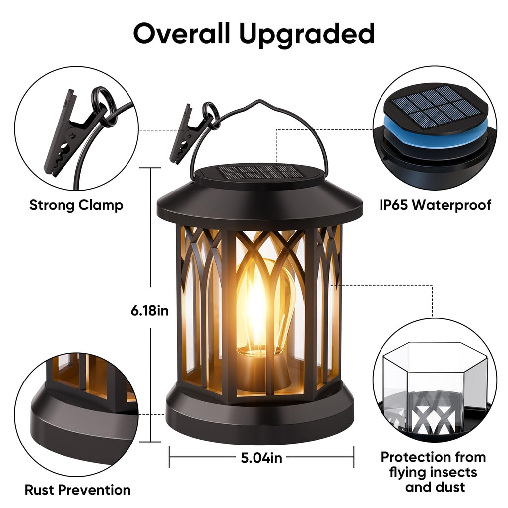 Solar Lanterns Outdoor Waterproof 4-Pack: Hanging Lantern Accent Warm Light