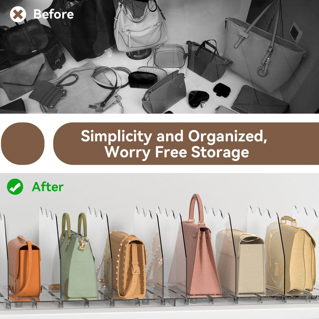 Adjustable Shelf Dividers for Closet, Purse Organizers for Bag, Clear