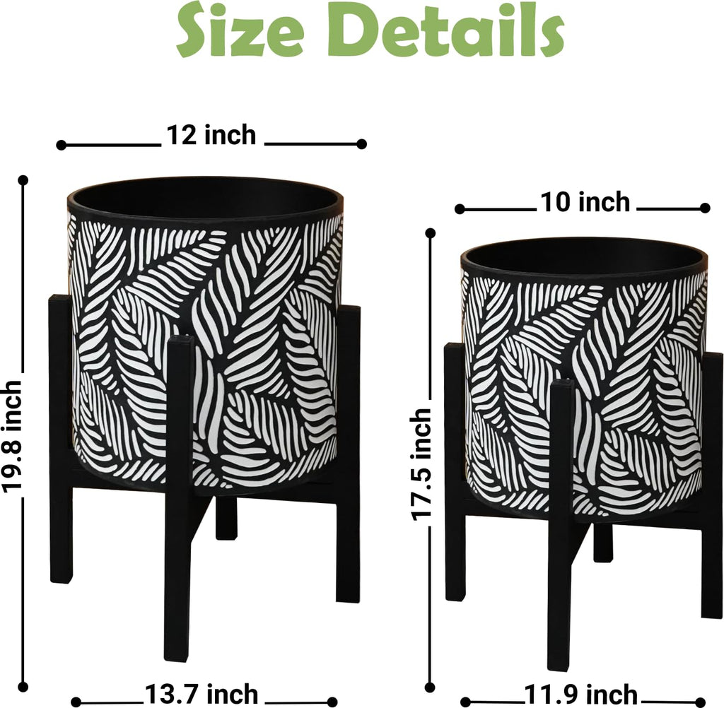 10 & 12 Inches Flower Plant Pot with Stand Set of 2 with Drainage Holes