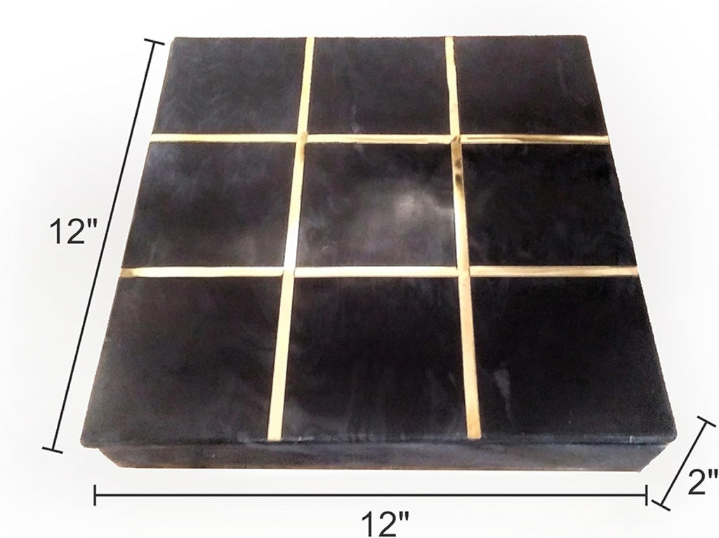Leza Tic Tac Toe Game Set, Black Marble with Gold Inlay, 12 Inch