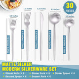 Matte Silverware Set for 6,Modern Stainless Steel Brushed Cutlery Set,30-Pieces Heavy Duty Flatware Set