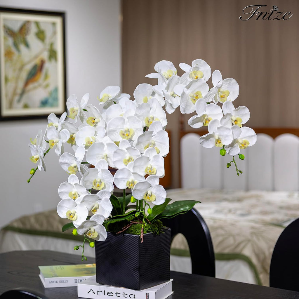 Orchid Stems Artificial Flowers Real Touch Latex White 38 Inch - Set of 2
