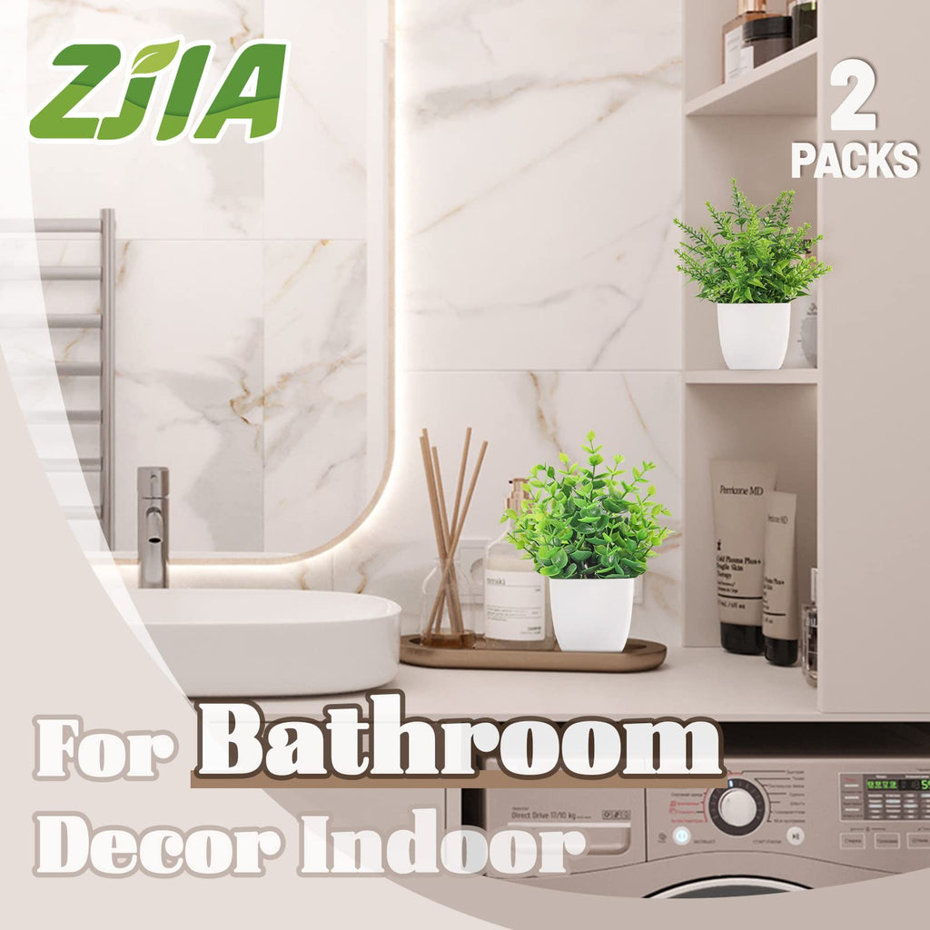 2 Pack Small Fake Plants in White Pots, Bathroom Shelf Decor Indoor