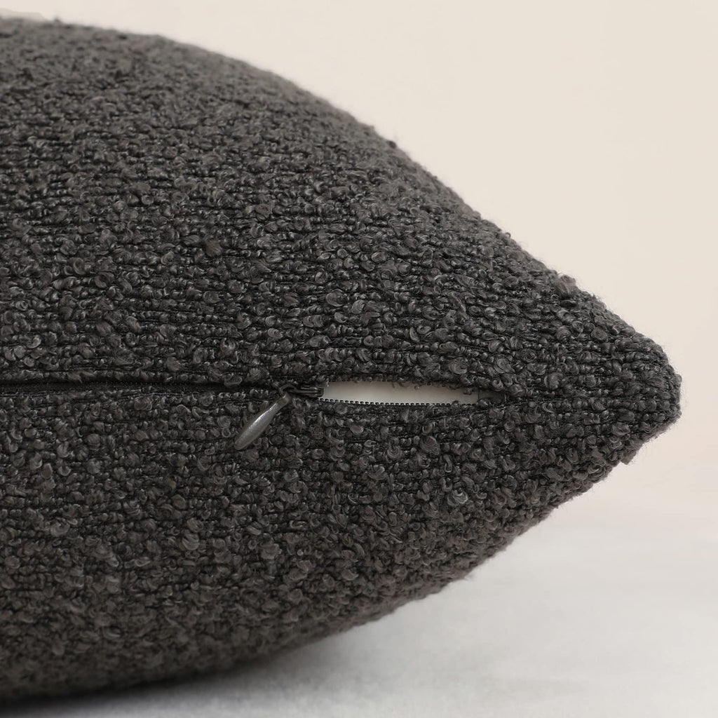 Graphite Grey Decorative Long Lumbar Thick Throw Pillow Covers Fine Textured Boucle Couch Cushion Cases for Sofa