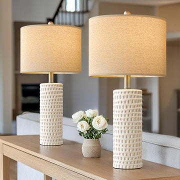 24" Farmhouse Ceramic Table Lamps Set of 2 Living Room