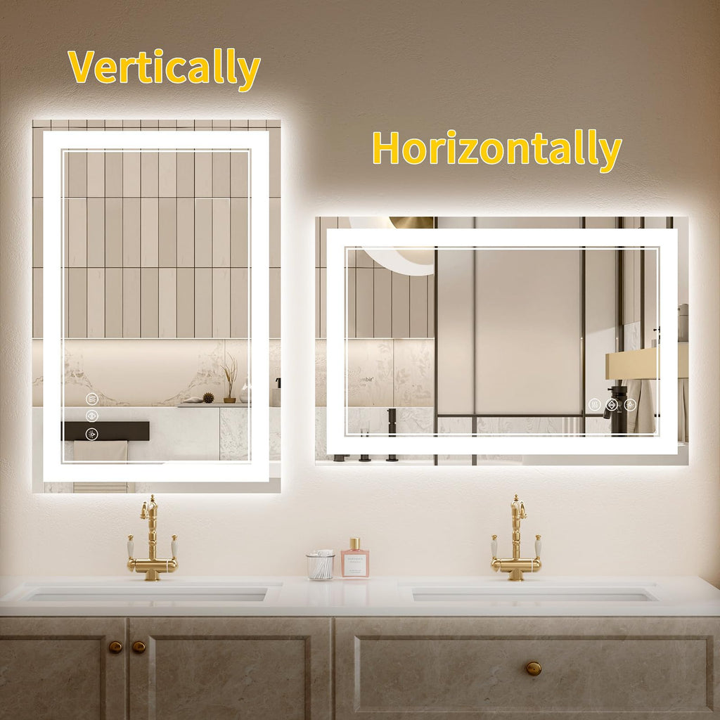 24"x30" LED Bathroom Mirror with Lights, Anti-Fog, Backlit + Front Lit, Dimmable, Led Vanity Mirror for Wall, Lighted