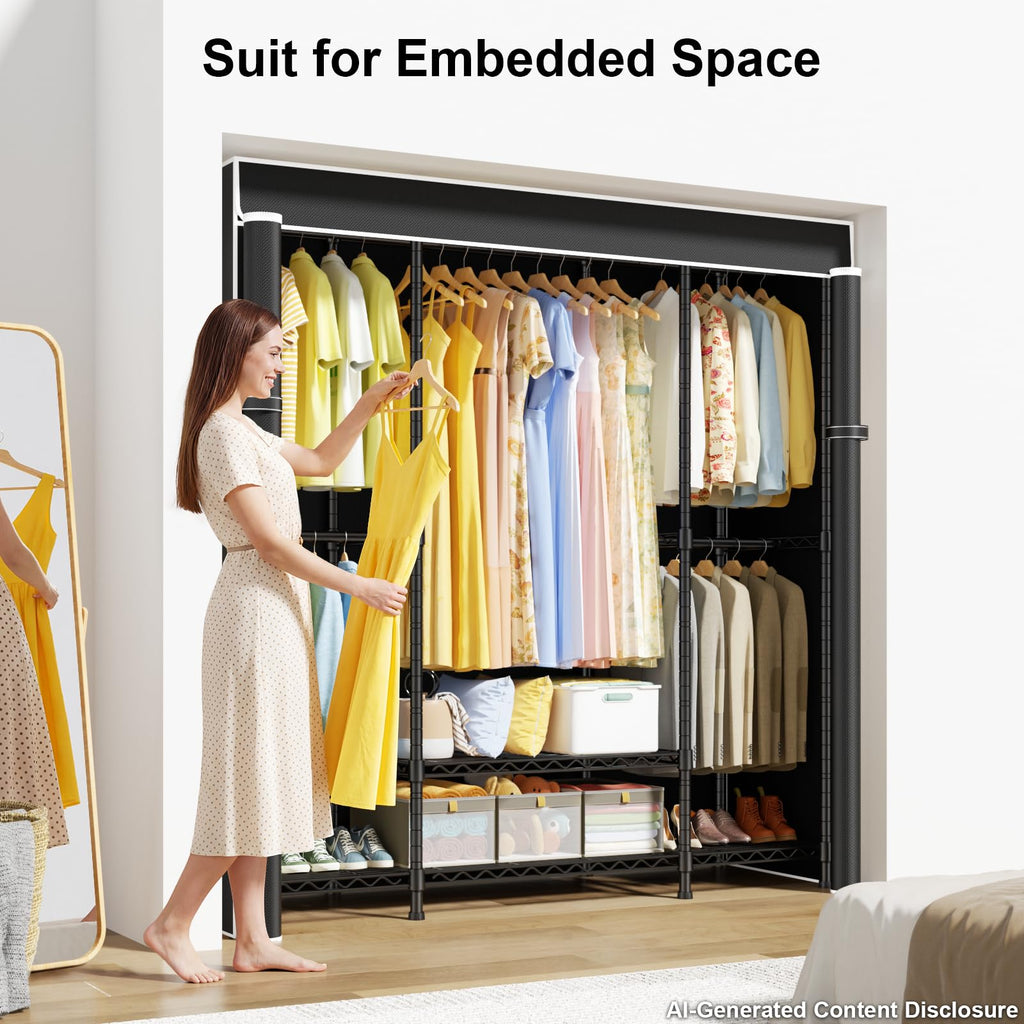 E3C Heavy Duty Portable Closet Wardrobe with Black Fabric Cover