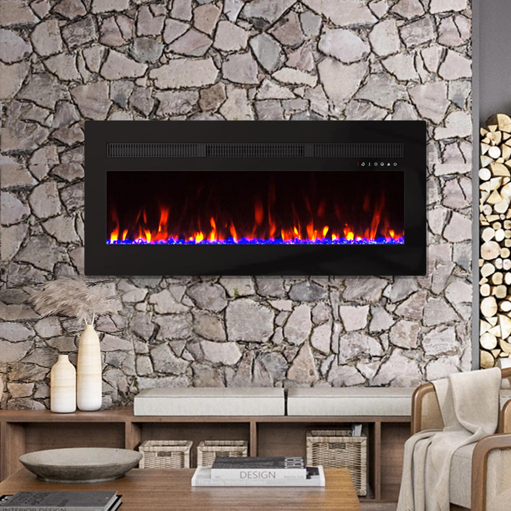 Electric Fireplace Heater Wall Mounted, 50 inch Wide Recessed Electric Fireplace, 1400W, 8H Timer, 20 Color Flame