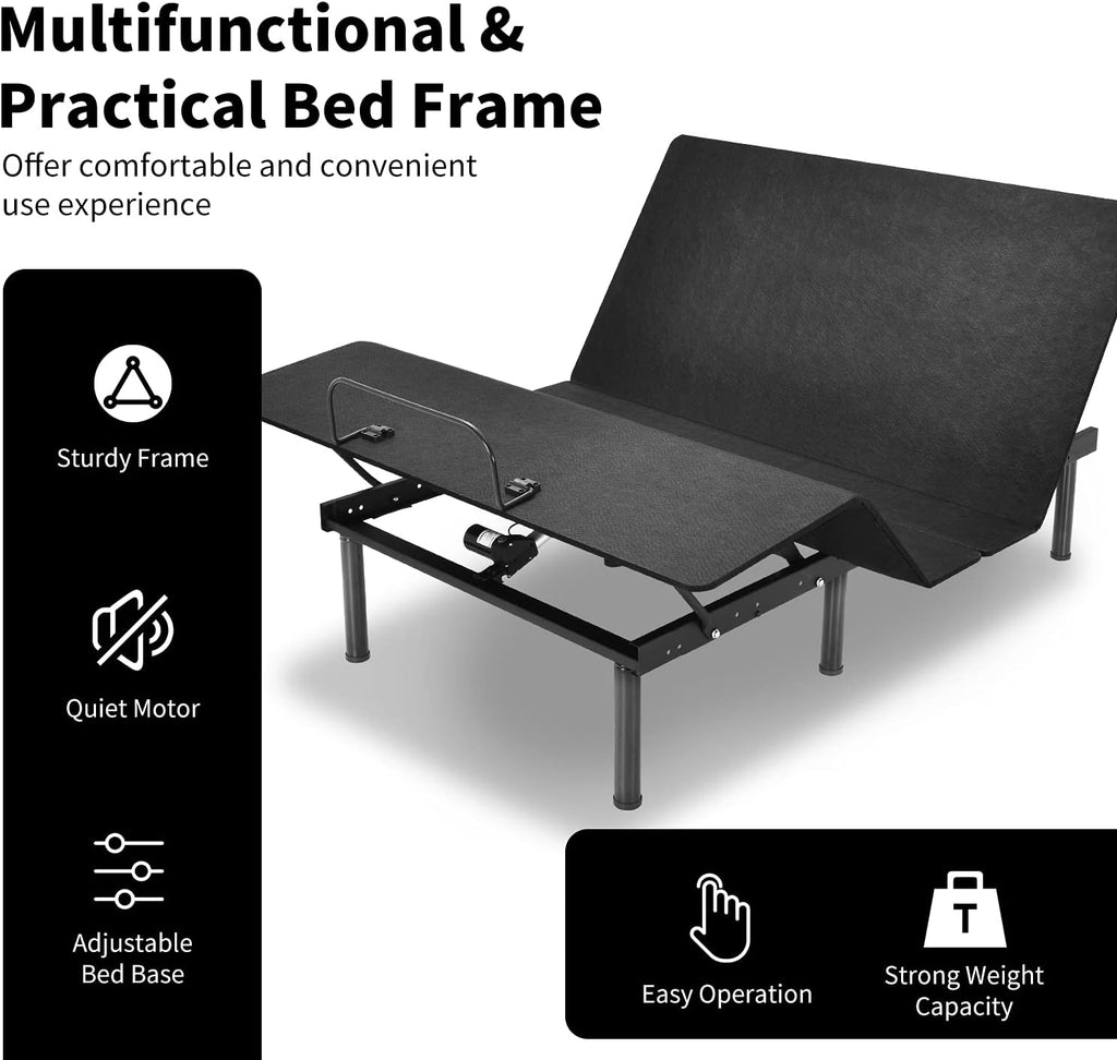 Adjustable Bed Base, Electric Adjustable Bed Frame w/Wireless Remote, Independent Head & Foot Incline, USB Ports