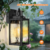 Motion Sensor Outdoor Lights Fixture, Dusk to Dawn Exterior Porch Light Wall Mount with Water-Rippled Glass