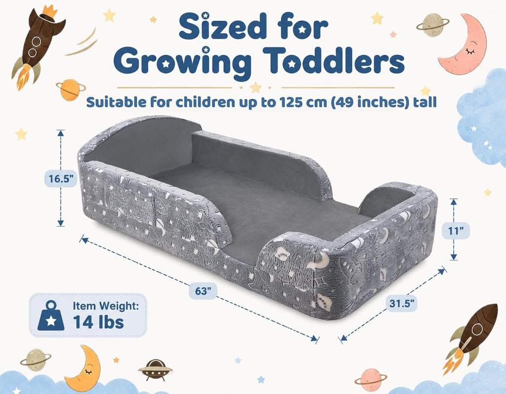 Toddler Floor Bed, All-Foam Kids Bed with Guardrails, for Ages 2-7