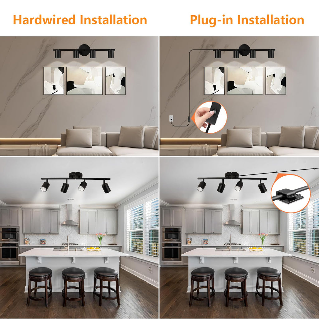 Plug in Track Lighting Kit, 80cm LED 4 Light Kitchen Track Lighting, Corded Wall Light with 16.4ft Cord, 4 Way