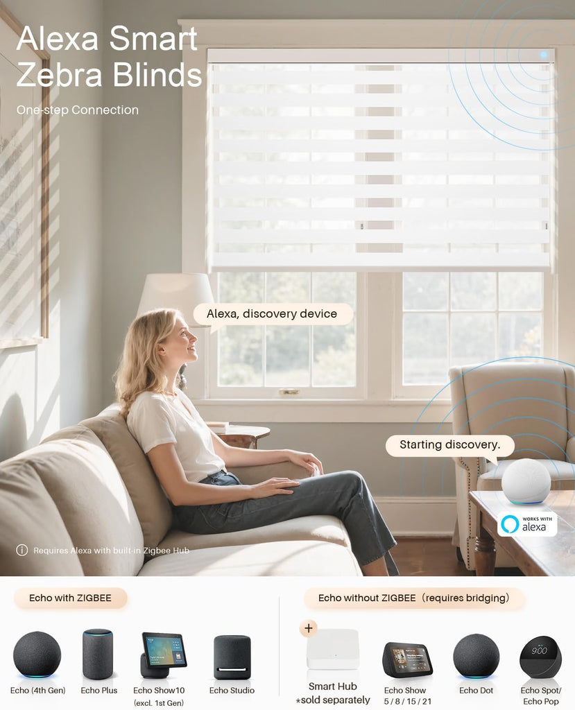 Smart Zebra Blinds for Windows, Alexa Motorized Blinds with Remote Control, Automatic Electric Power Zebra Shades for