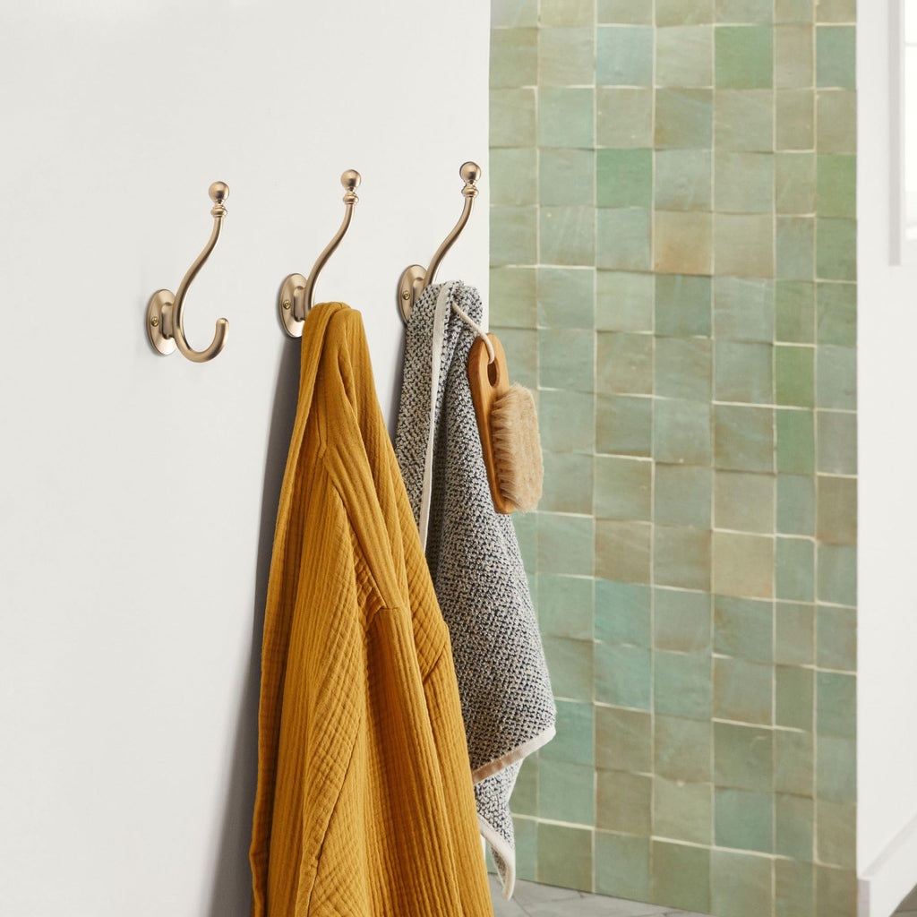 3 Pack Coat Rack Hooks-Champagne Bronze Towel Hook Entryway Hanging Towels Clothes Robes Double-Prong Farmhouse