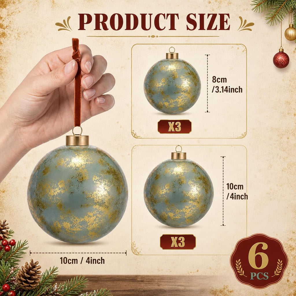 6 Pcs Large Vintage Christmas Glass Ornaments Antique Copper Ball