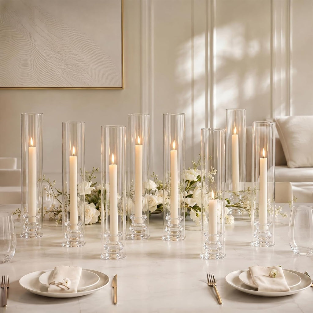 Hurricane Glass Candle Holders Set of 16, 11.8" H Clear Cylinder Windproof Candle Holder Chimney Tubes, Taper Glass