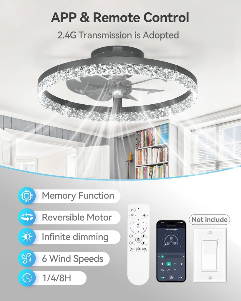 Ceiling Fans with Lights and Remote, 20'' Low Profile Ceiling Fans, 3000-6000K Dimmable Modern Flush Mount LED Fan Light, Fandelier Ceiling Fan for Bedroom, Kitchen, Living Room, Black A101-B0DNFGXWWJ