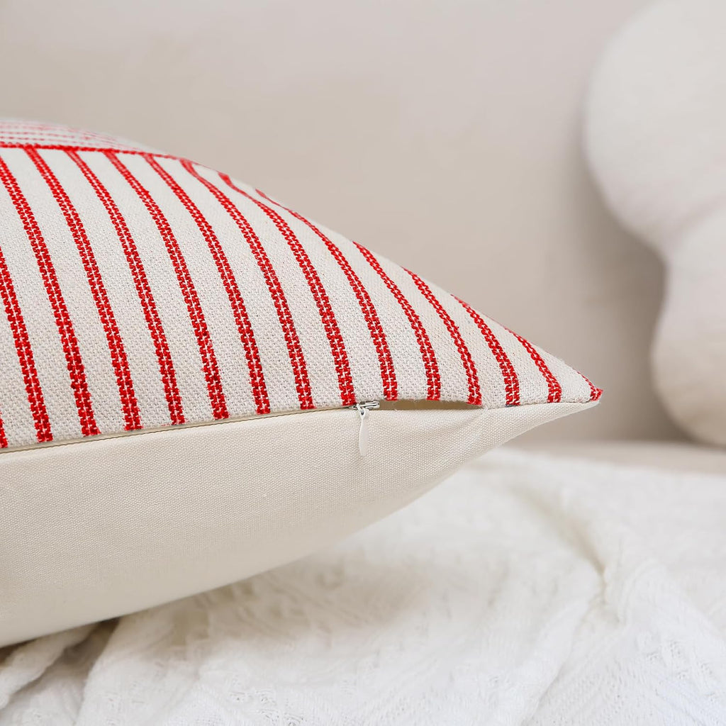 Red Christmas Throw Pillow Covers 20x20 Striped Pillow Cover - Set of 2