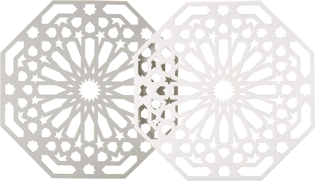 Silicone Trivet Mat Pad for Hot Dishes Set of Two (White & Grey Octagon)...