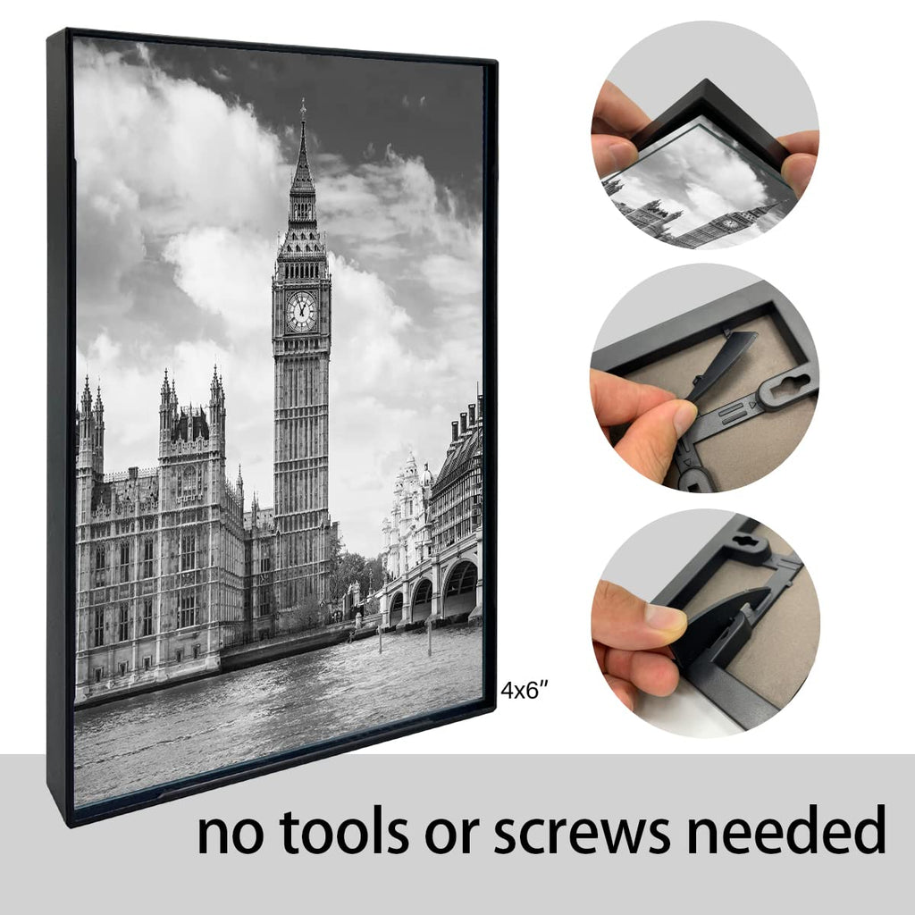 Front Loading Black Picture Frame 4x6 Set of 10 Wall and Table Mounting