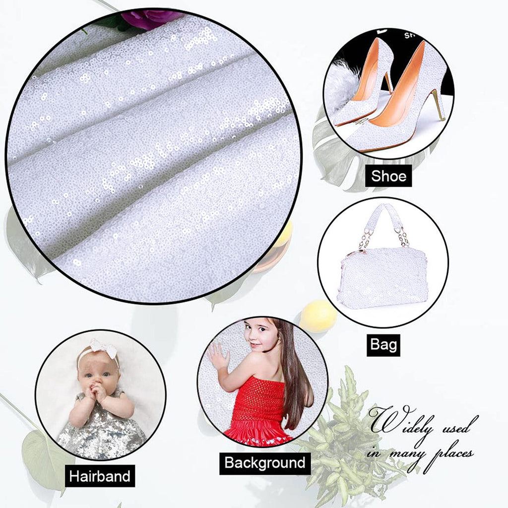 White Fabric, Sequin Fabric 2 Yards Mesh Material by The Yard, Shimmer Materials for Dress Table Linen, Backdrop