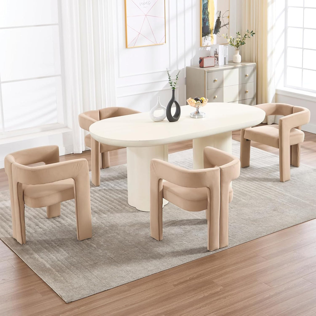 Modern Dining Chairs Set of 6, Upholstered Side Chairs Velvet Fabric Guest Chairs with Barrel Backrest Armchair for