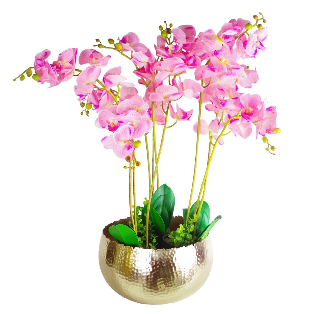 7310 Large Metal Planter 32 x 20cm Hammered Gold Colour-Curvy Edge, 32cm x 20cm