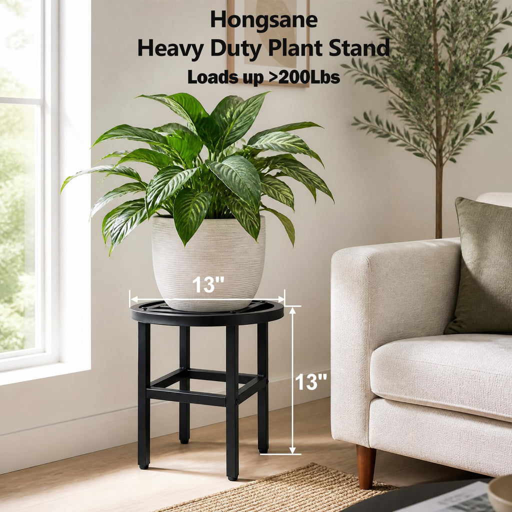 Plant Stand Indoor Outdoor, 13" Round Metal Plant Stands Riser, Heavy Duty Wrought Iron Pedestal Holders for Large