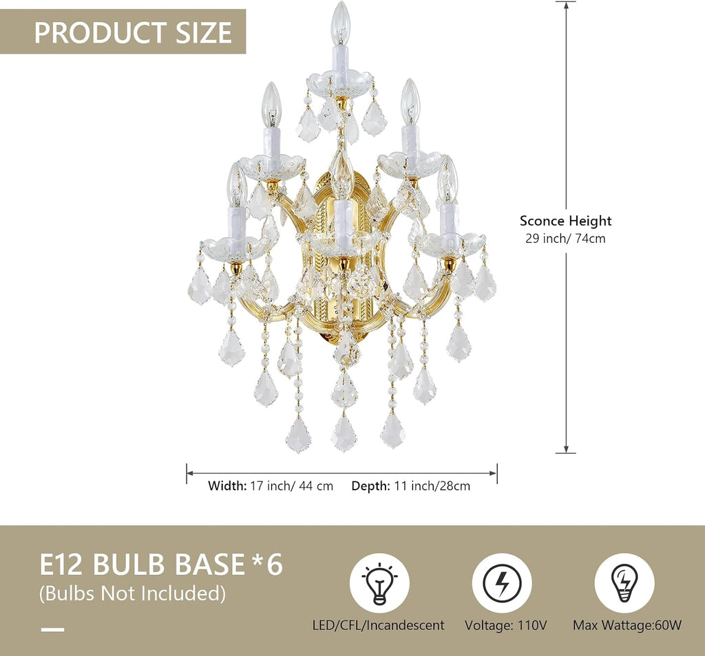 Modern Crystal Wall Sconce Lights- 6 Light Maria Theresa Crystal Wall Sconces Lighting Gold Wall Lamp Chandelier