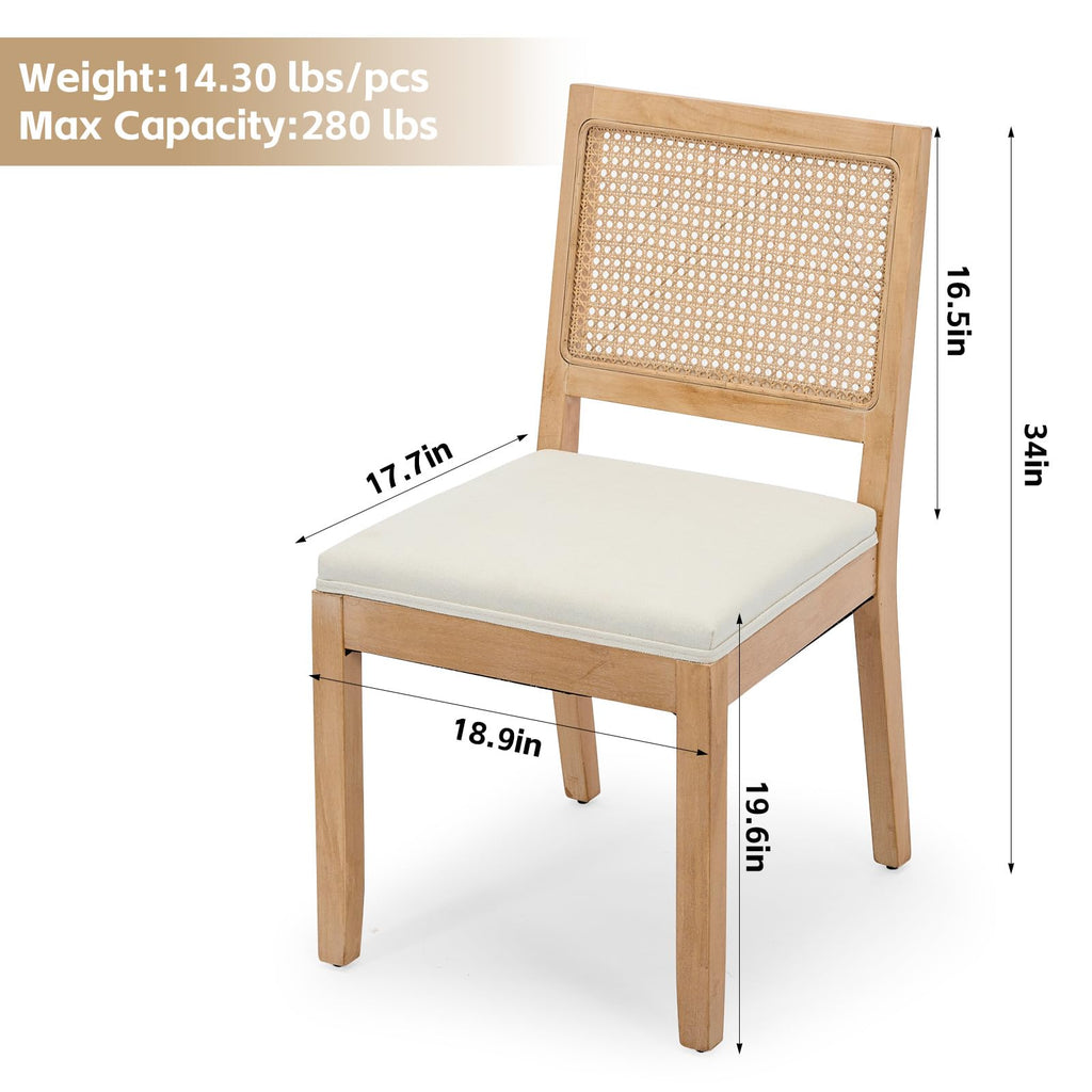 French Country Dining Chairs, Beige Color Rattan, Set of 2