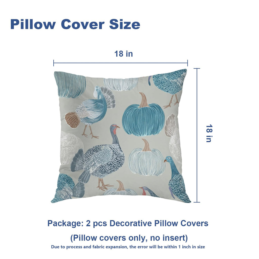 Turkeys Pumpkins Throw Pillow Covers, Line Art and Decorative Pillow Covers Digital Printing Blended for Couch Sofa