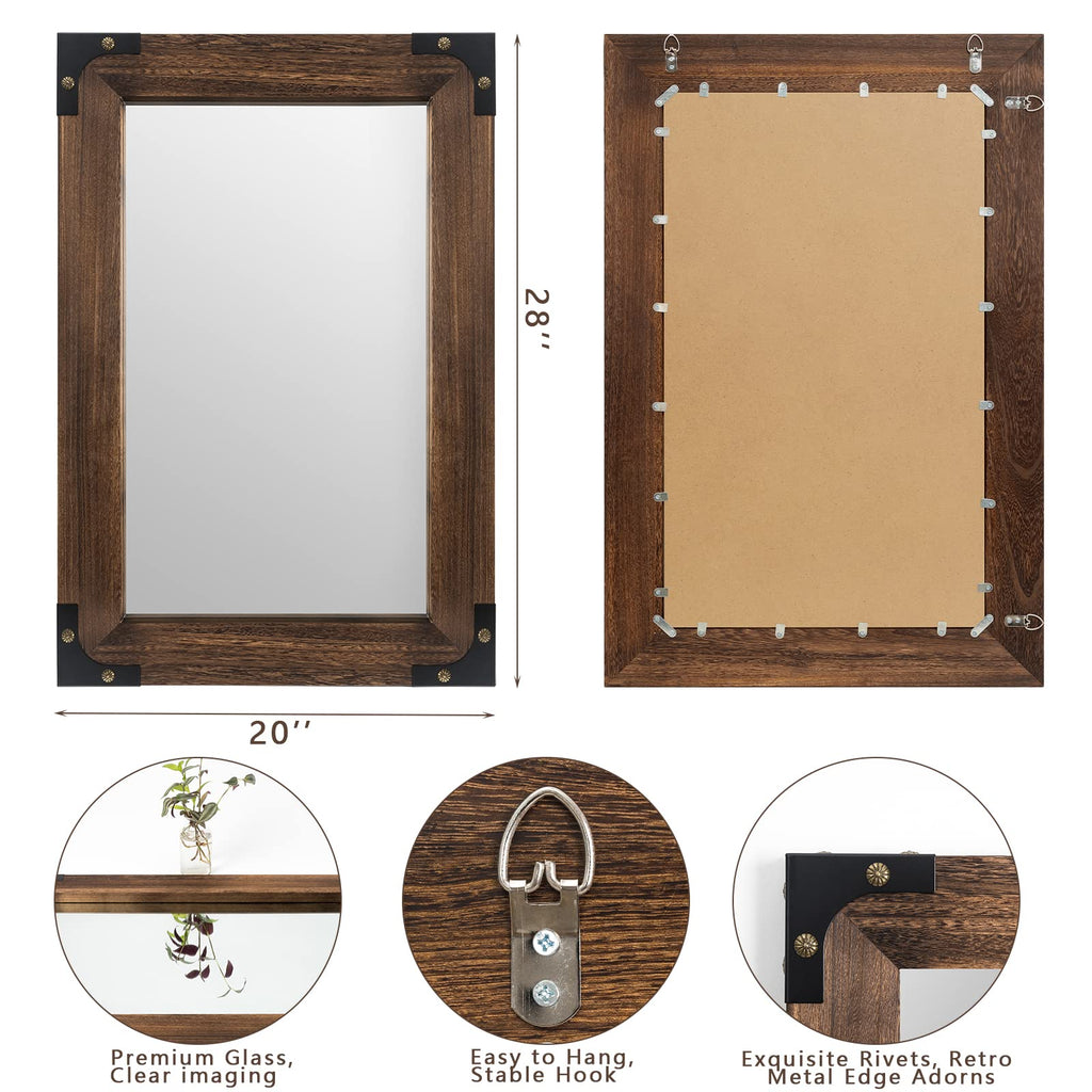 Rustic Rectangle Bathroom Mirror 20x28 Inch Wood & Iron, Iron