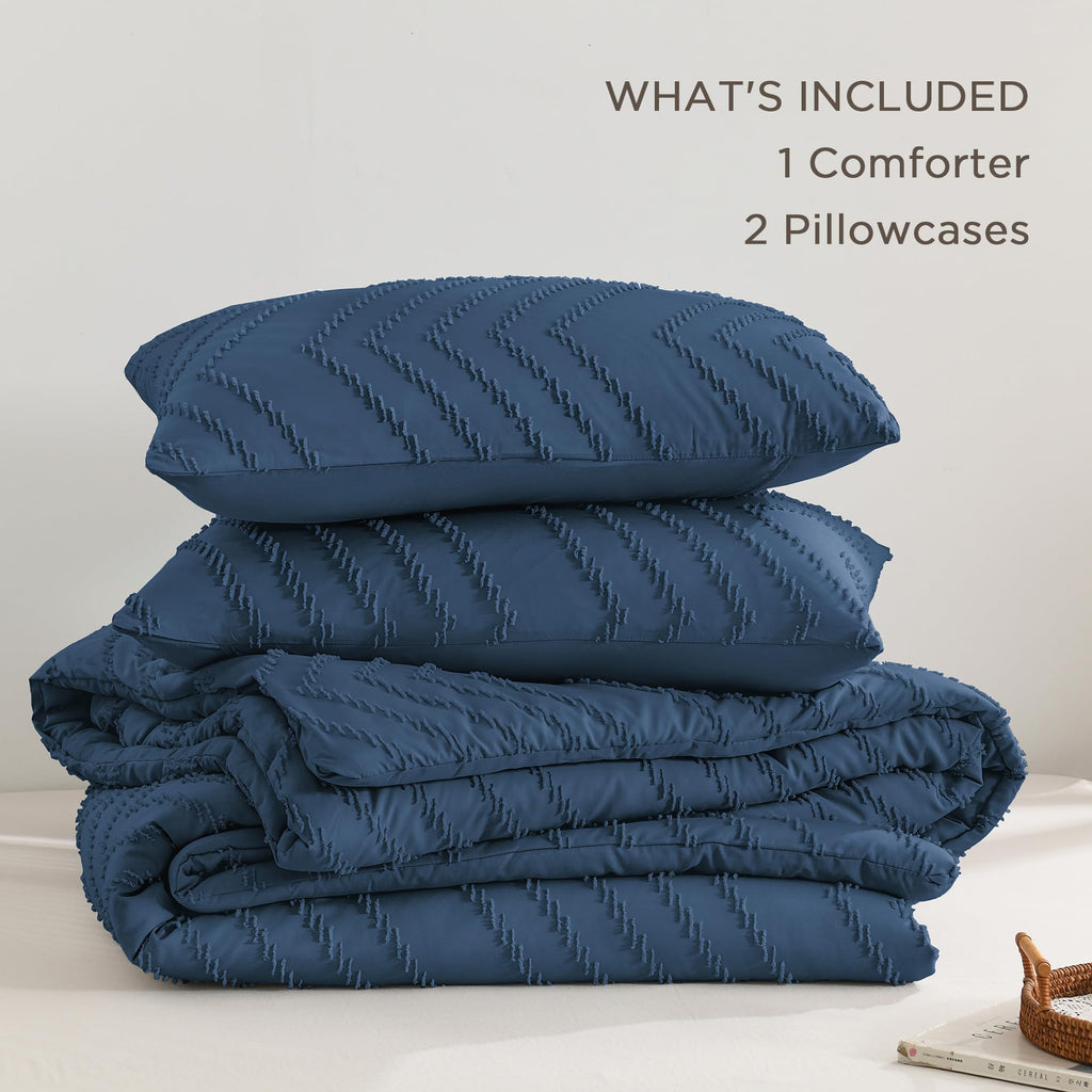 Navy Blue Comforter Set, 3 Pieces Soft Bedding Set