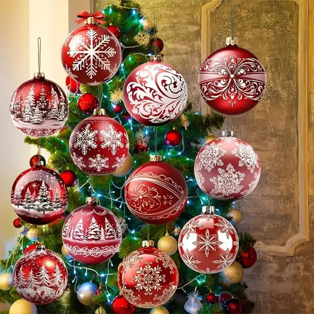 Christmas Wooden Ornaments Santa Gift Ball Tree Decorations Xmas Trees Snowflake Design Ornament for Tree Cute - Set of 12