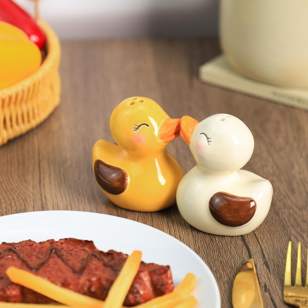 Ceramic Duck Shape Salt & Pepper Shakers Set, Hand-Painted Cute Duck Salt and Pepper Shakers, Set - Set of 2