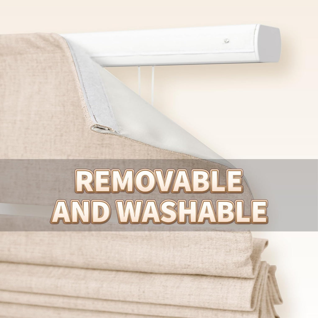Top Down Bottom Up Roman Shades for Windows, Blackout Linen TDBU Roman Blinds, Cordless Fabric Roman Shades with UV