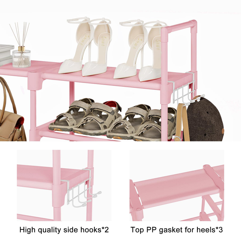 9 Tier 3-Column Shoe Rack, 50-55 Pairs Stackable Pink