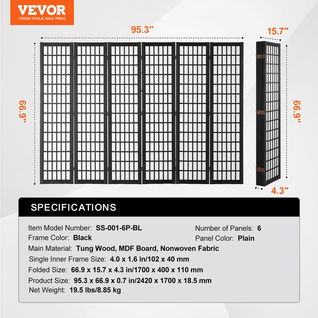 Room Divider, 6 Panel Japanese Room Divider, Folding Privacy Screen Indoor, Portable Partition Dividers and