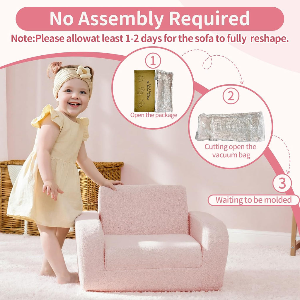 In-1 Toddler Couch, Toddler Chairs Comfy 2-3 Years Old, Pink