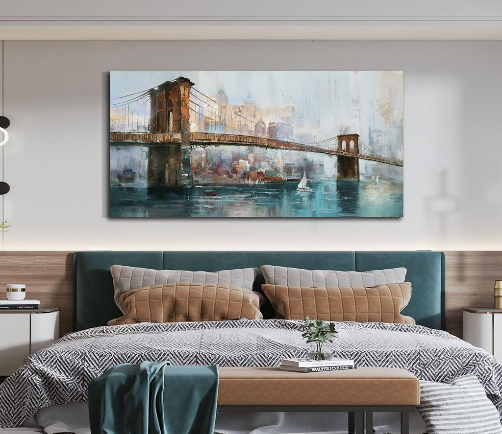 New York Brooklyn Bridge Canvas Wall Art | HD Print, Waterproof, non-fading, Cityscape Skyline Picture