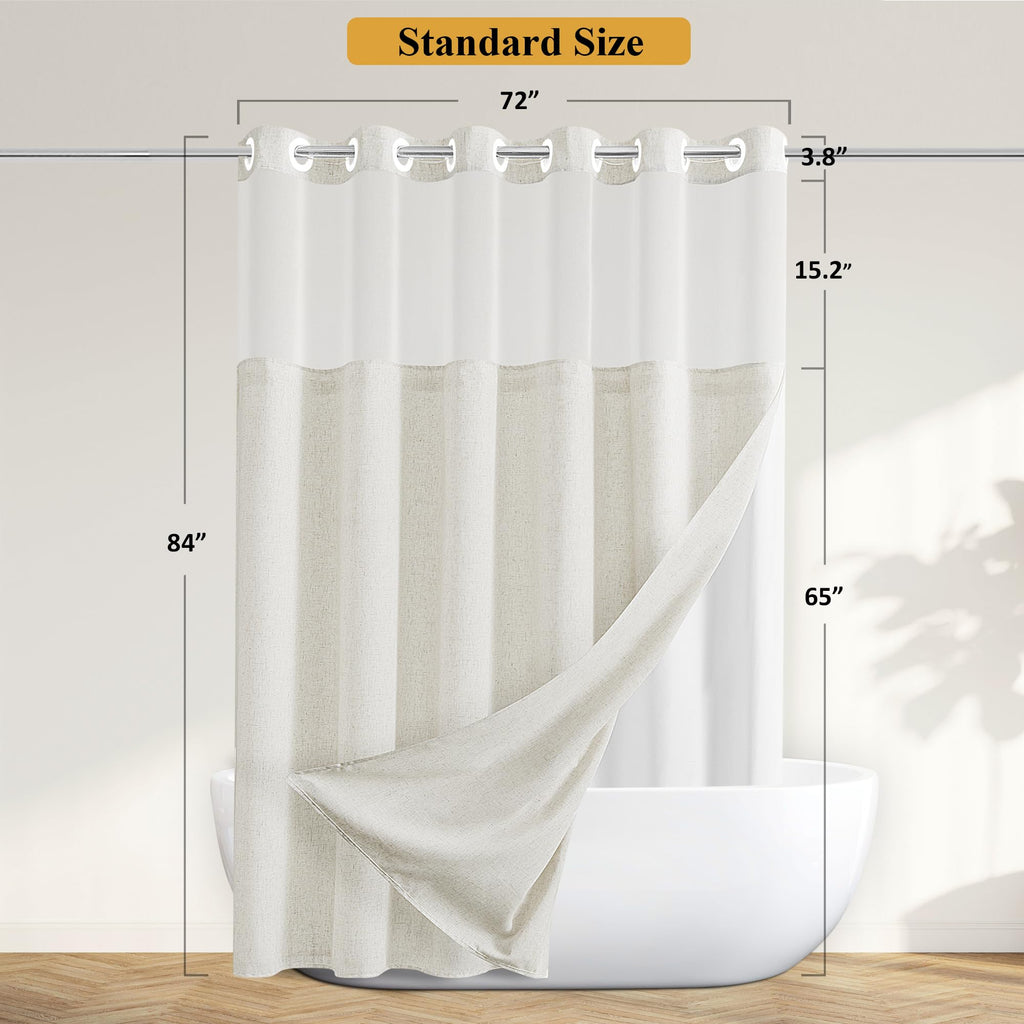 No Hooks Ivory Linen Fabric Shower Curtains 84 Inches