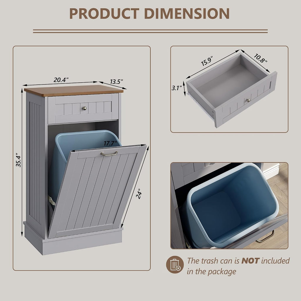 Tilt Out Trash Can Cabinet, Garbage Can Cabinet, Dog Proof Pull Out Trash Can Wood, Gray