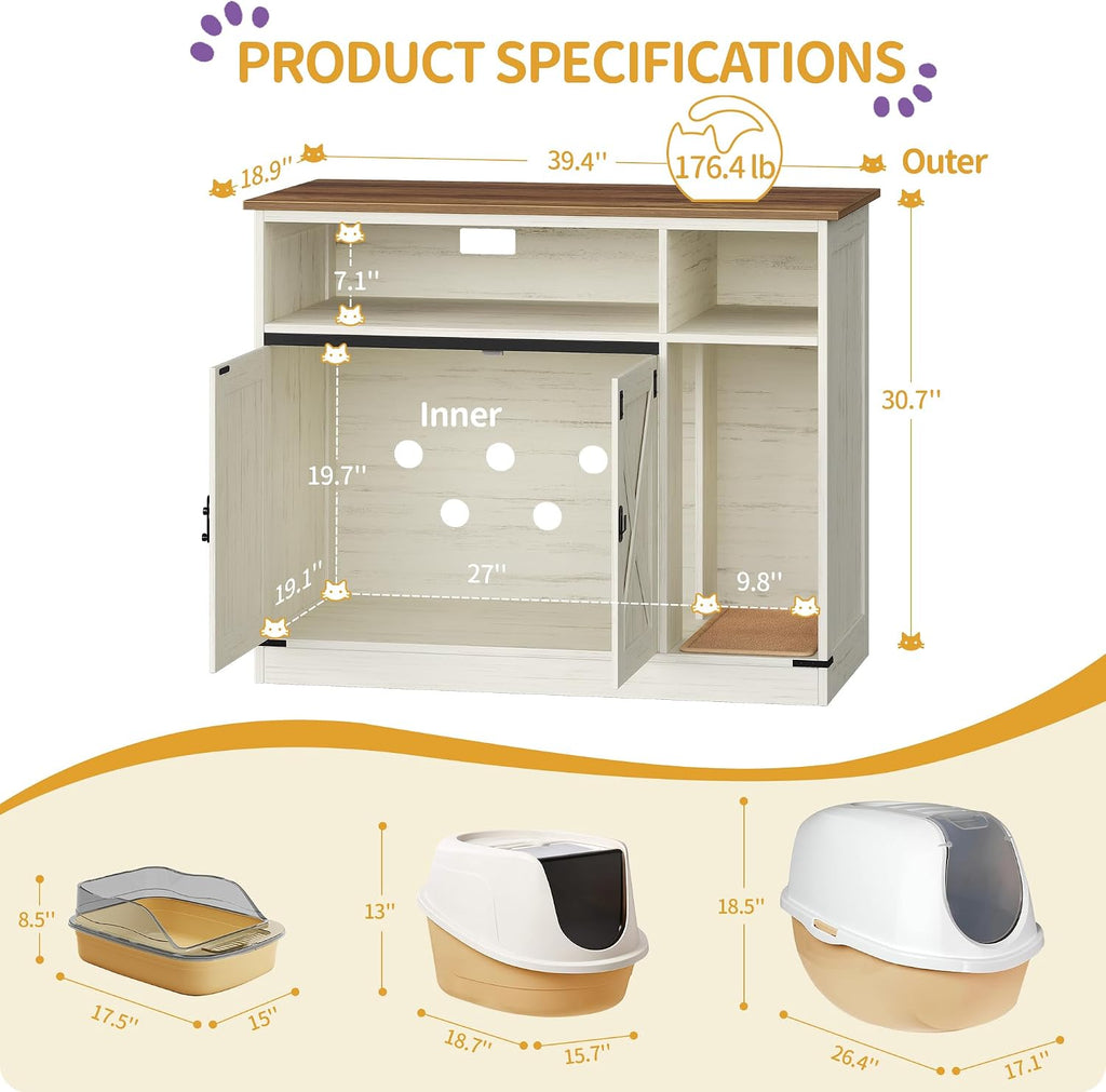 Cat Litter Box Enclosure, Hidden Litter Box Furniture with Storage